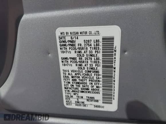 2014 Nissan Murano S с VIN JN8AZ1MW2EW533085, выставлен на аукционе IAAI как лот 43304375 с пробегом 94 404 миль миль и . История ставок и продаж доступна на DreamBid. Изображение 9.