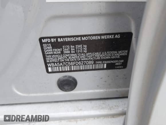 2015 BMW 5 Series 528i xDrive с VIN WBA5A7C56FD627089, выставлен на аукционе IAAI как лот 42634755 с пробегом 85 598 миль миль и . История ставок и продаж доступна на DreamBid. Изображение 9.