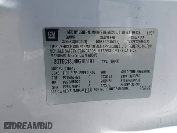 2008 GMC Sierra 1500 SLE1 z VIN 3GTEC13J48G183191, wystawiony jako IAAI lot #41400811 z przebiegiem 249 798 mil mil oraz . Historia ofert i sprzedaży dostępna na DreamBid. Obrazek 9.