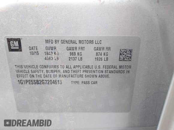 2016 Chevrolet Cruze LT with VIN 1G1PE5SB2G7204613, listed as a IAAI auction lot 42157479 with 98,583 mi miles and . Bid and sale history available at DreamBid. Image 9.