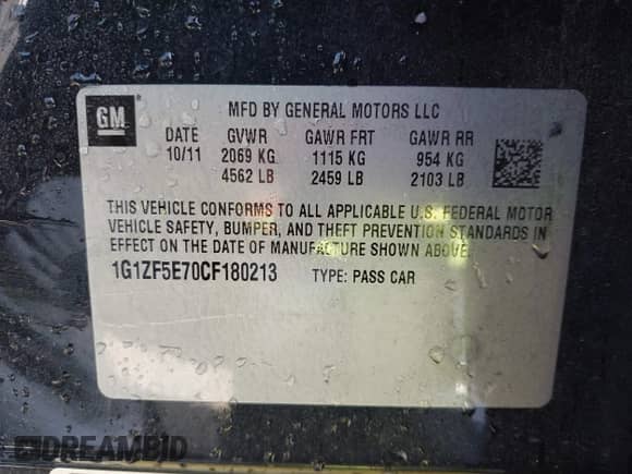 2012 Chevrolet Malibu 3LT z VIN 1G1ZF5E70CF180213, wystawiony jako IAAI lot #43407177 z przebiegiem 146 047 mil mil oraz . Historia ofert i sprzedaży dostępna na DreamBid. Obrazek 9.