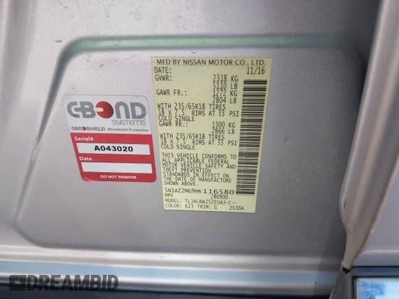 2017 Nissan Murano S with VIN 5N1AZ2MG9HN116580, listed as a IAAI auction lot 42091317 with 74,164 mi miles and . Bid and sale history available at DreamBid. Image 9.