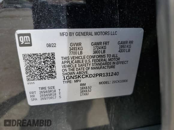 2023 Chevrolet Suburban LT z VIN 1GNSKCKD2PR131240, wystawiony jako Copart lot #53574455 z przebiegiem 92 260 mil mil oraz Szkoda całkowita • Salvage title. Historia ofert i sprzedaży dostępna na DreamBid. Obrazek 13.