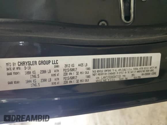 2010 Jeep Compass Sport z VIN 1J4NT1FB3AD647153, wystawiony jako Copart lot #61261595 z przebiegiem Nie podano mil oraz Nie do naprawy • Non repairable. Historia ofert i sprzedaży dostępna na DreamBid. Obrazek 14.