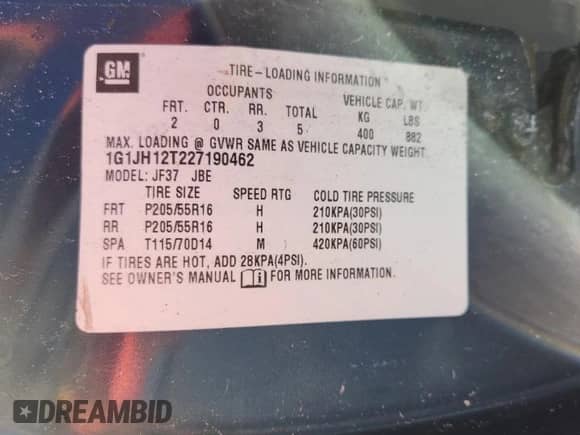 2002 Chevrolet Cavalier LS Sport z VIN 1G1JH12T227190462, wystawiony jako Copart lot #63586415 z przebiegiem Nie podano mil oraz Szkoda całkowita • Salvage title. Historia ofert i sprzedaży dostępna na DreamBid. Obrazek 12.