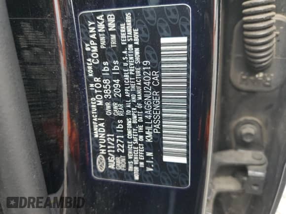 2022 Hyundai Elantra SE с VIN KMHLL4AG6NU240219, выставлен на аукционе Copart как лот 71915585 с пробегом 83 733 миль миль и Списание • Salvage title. История ставок и продаж доступна на DreamBid. Изображение 12.