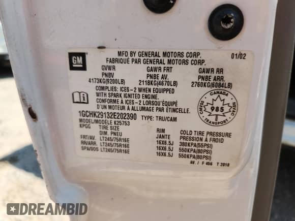 2002 Chevrolet Silverado 2500HD LT с VIN 1GCHK29132E202390, выставлен на аукционе Copart как лот 67762785 с пробегом 230 894 миль миль и Чистый • Clean title. История ставок и продаж доступна на DreamBid. Изображение 12.