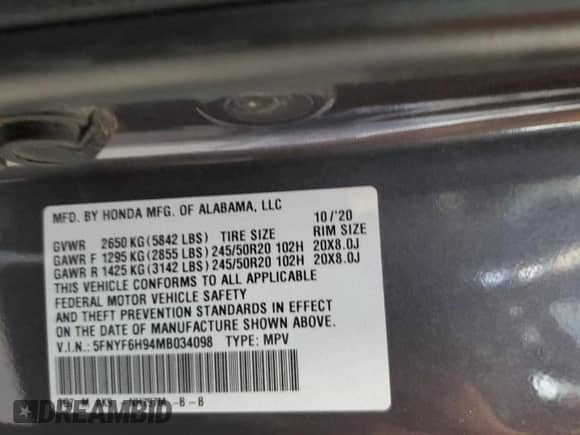 2021 Honda Pilot Touring 8-Passenger с VIN 5FNYF6H94MB034098, выставлен на аукционе Copart как лот 87397795 с пробегом 72 448 миль миль и Списание • Salvage title. История ставок и продаж доступна на DreamBid. Изображение 14.