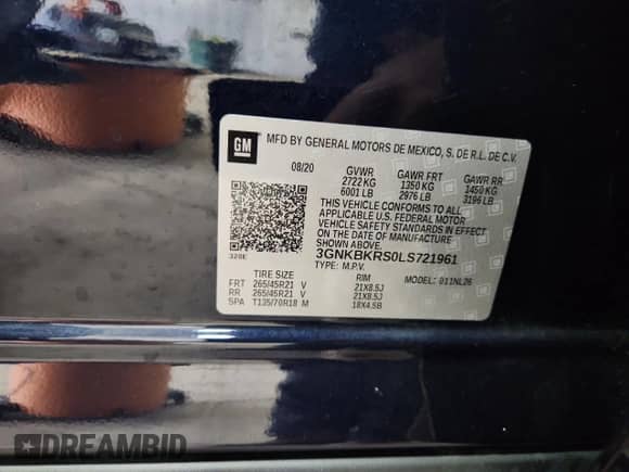 2020 Chevrolet Blazer RS z VIN 3GNKBKRS0LS721961, wystawiony jako Copart lot #82173095 z przebiegiem 72 860 mil mil oraz Nie do naprawy • Non repairable. Historia ofert i sprzedaży dostępna na DreamBid. Obrazek 14.