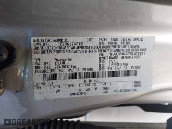 2014 Ford Focus Titanium with VIN 1FADP3N29EL275841, listed as a IAAI auction lot 43398580 with 151,792 mi miles and . Bid and sale history available at DreamBid. Image 9.