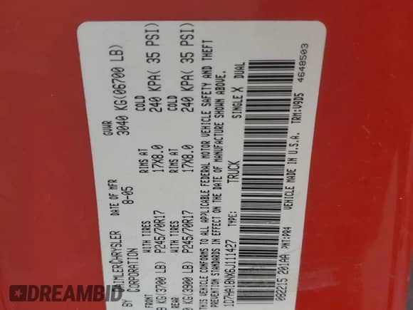 2006 Dodge 1500 SLT z VIN 1D7HA18NX6J111427, wystawiony jako Copart lot #70846545 z przebiegiem 151 569 mil mil oraz Szkoda całkowita • Salvage title. Historia ofert i sprzedaży dostępna na DreamBid. Obrazek 12.