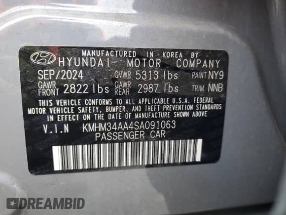 2025 Hyundai Ioniq 6 SEL с VIN KMHM34AA4SA091063, выставлен на аукционе Copart как лот 55520585 с пробегом 9 610 миль миль и Списание • Salvage title. История ставок и продаж доступна на DreamBid. Изображение 12.