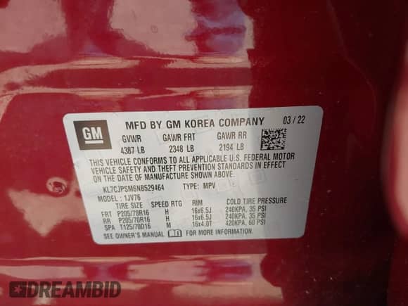 2022 Chevrolet Trax LT с VIN KL7CJPSM6NB529464, выставлен на аукционе IAAI как лот 42417330 с пробегом 23 102 миль миль и . История ставок и продаж доступна на DreamBid. Изображение 9.