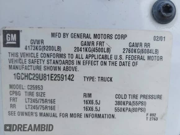 2001 Chevrolet Silverado 2500HD LS with VIN 1GCHC29U81E259142, listed as a IAAI auction lot 42598818 with 467,407 mi miles and . Bid and sale history available at DreamBid. Image 9.