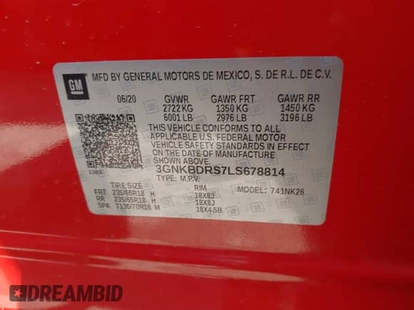 2020 Chevrolet Blazer LT with VIN 3GNKBDRS7LS678814, listed as a IAAI auction lot 43231581 with 90,417 mi miles and . Bid and sale history available at DreamBid. Image 9.