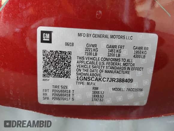 2018 Chevrolet Tahoe LS z VIN 1GNSCAKC7JR388409, wystawiony jako Copart lot #86323815 z przebiegiem 67 959 mil mil oraz Szkoda całkowita • Salvage title. Historia ofert i sprzedaży dostępna na DreamBid. Obrazek 14.