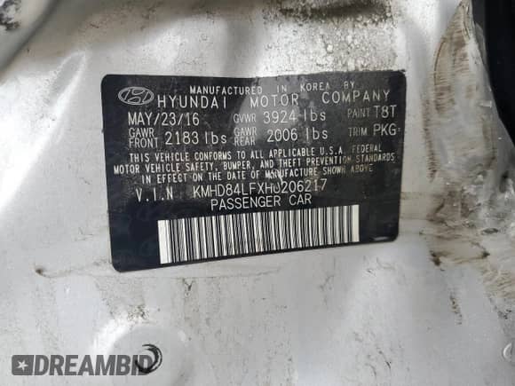 2017 Hyundai Elantra Value Edition with VIN KMHD84LFXHU206217, listed as a Copart auction lot 63092975 with 101,231 mi miles and Salvage title. Bid and sale history available at DreamBid. Image 12.