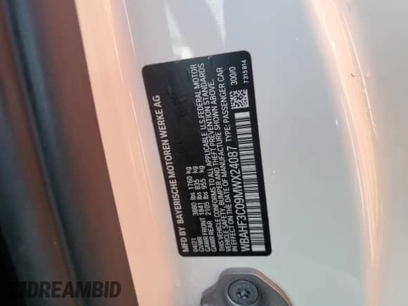 2021 BMW Z4 sDrive30i z VIN WBAHF3C09MWX24087, wystawiony jako Copart lot #73919214 z przebiegiem Nie podano mil oraz Szkoda całkowita • Salvage title. Historia ofert i sprzedaży dostępna na DreamBid. Obrazek 12.