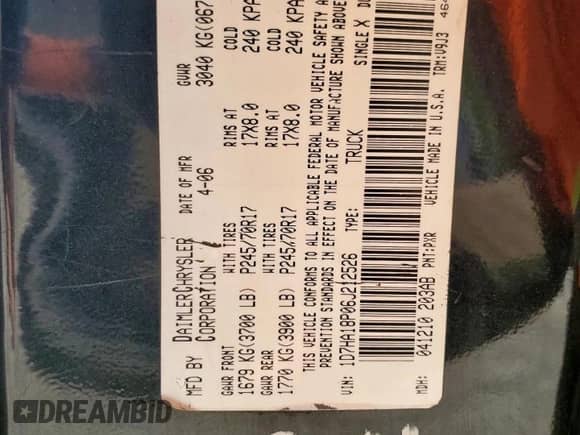 2006 Dodge 1500 SLT z VIN 1D7HA18P06J212526, wystawiony jako Copart lot #66889415 z przebiegiem 257 558 mil mil oraz Szkoda całkowita • Salvage title. Historia ofert i sprzedaży dostępna na DreamBid. Obrazek 12.