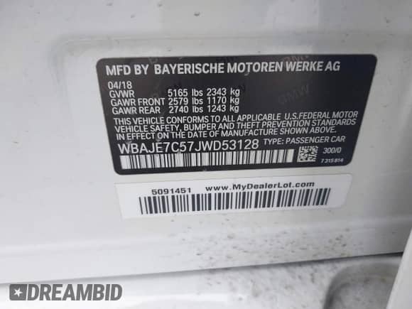 2018 BMW 5 Series 540i xDrive с VIN WBAJE7C57JWD53128, выставлен на аукционе IAAI как лот 42983632 с пробегом 95 644 миль миль и . История ставок и продаж доступна на DreamBid. Изображение 9.