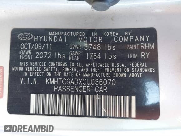 2012 Hyundai Veloster w/Black Int z VIN KMHTC6ADXCU036070, wystawiony jako IAAI lot #41779990 z przebiegiem Nie podano mil oraz . Historia ofert i sprzedaży dostępna na DreamBid. Obrazek 9.