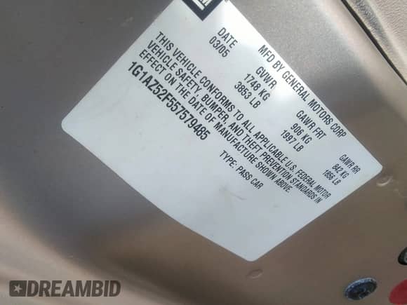 2005 Chevrolet Cobalt LT с VIN 1G1AZ52F557579485, выставлен на аукционе IAAI как лот 41787249 с пробегом 240 585 миль миль и . История ставок и продаж доступна на DreamBid. Изображение 9.