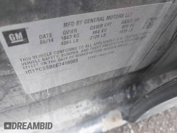 2014 Chevrolet Cruze 1LT с VIN 1G1PC5SB0E7418003, выставлен на аукционе IAAI как лот 42837858 с пробегом 119 999 миль миль и . История ставок и продаж доступна на DreamBid. Изображение 9.