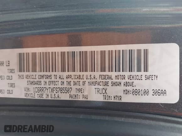 2015 Ram 1500 Rebel with VIN 1C6RR7YTXFS785507, listed as a IAAI auction lot 42172925 with 100,201 mi miles and . Bid and sale history available at DreamBid. Image 9.