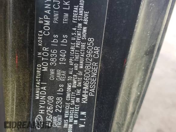 2008 Hyundai Tiburon GS с VIN KMHHM66D08U296058, выставлен на аукционе Copart как лот 73865304 с пробегом 95 910 миль миль и Чистый • Clean title. История ставок и продаж доступна на DreamBid. Изображение 12.