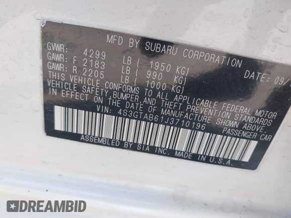 2018 Subaru Impreza Premium with VIN 4S3GTAB61J3710196, listed as a IAAI auction lot 42765133 with 80,617 mi miles and . Bid and sale history available at DreamBid. Image 9.
