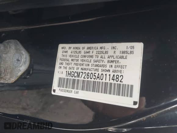 2005 Honda Accord EX-L с VIN 1HGCM72605A011482, выставлен на аукционе IAAI как лот 39668472 с пробегом Не указан миль и . История ставок и продаж доступна на DreamBid. Изображение 9.