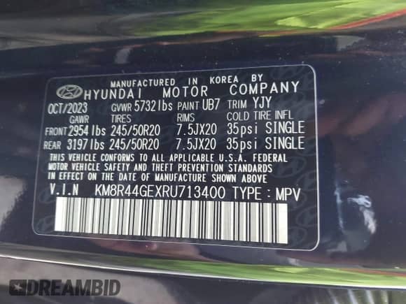 2024 Hyundai Palisade SEL с VIN KM8R44GEXRU713400, выставлен на аукционе IAAI как лот 42995261 с пробегом 45 310 миль миль и . История ставок и продаж доступна на DreamBid. Изображение 9.