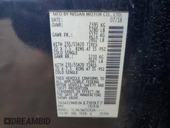 2018 Nissan Murano Platinum z VIN 5N1AZ2MH0JN170977, wystawiony jako Copart lot #82186545 z przebiegiem 77 853 mil mil oraz Szkoda całkowita • Salvage title. Historia ofert i sprzedaży dostępna na DreamBid. Obrazek 14.