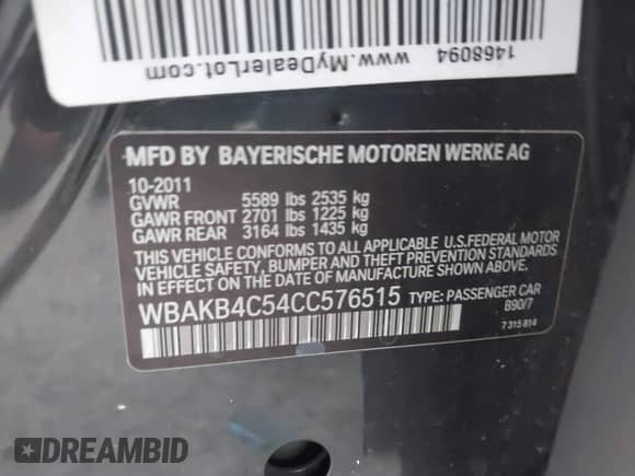 2012 BMW 7 Series 740Li with VIN WBAKB4C54CC576515, listed as a IAAI auction lot 42425218 with Not provided miles and . Bid and sale history available at DreamBid. Image 9.