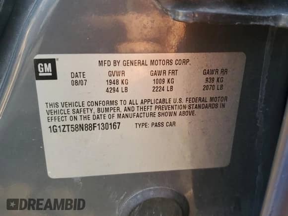 2008 Chevrolet Malibu Classic LT с VIN 1G1ZT58N88F130167, выставлен на аукционе Copart как лот 64508175 с пробегом 216 044 миль миль и Списание • Salvage title. История ставок и продаж доступна на DreamBid. Изображение 12.