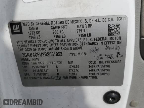 2011 Chevrolet HHR 2LT with VIN 3GNBACFU2BS631952, listed as a Copart auction lot 67389675 with 126,624 mi miles and Salvage title. Bid and sale history available at DreamBid. Image 12.