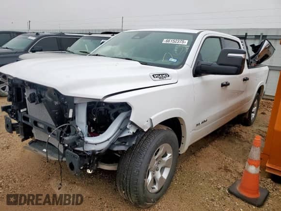 2025 Ram 1500 with VIN 1C6RREMP0SN593230, listed as a Copart auction lot 66152375 with 4,525 mi miles and Salvage title. Bid and sale history available at DreamBid. Image 1.