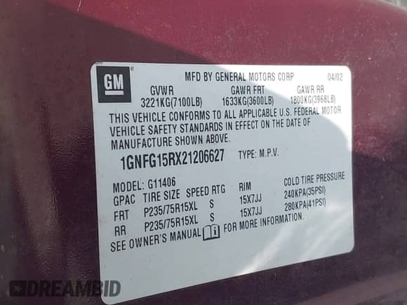 2002 Chevrolet Express с VIN 1GNFG15RX21206627, выставлен на аукционе IAAI как лот 42907319 с пробегом 222 678 миль миль и . История ставок и продаж доступна на DreamBid. Изображение 9.