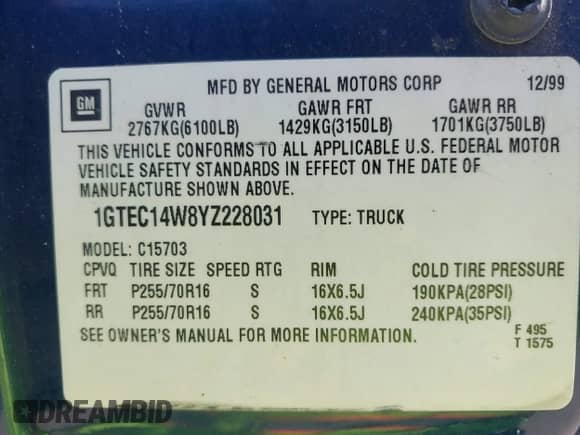 2000 GMC Sierra 1500 SL с VIN 1GTEC14W8YZ228031, выставлен на аукционе IAAI как лот 42003157 с пробегом 232 256 миль миль и . История ставок и продаж доступна на DreamBid. Изображение 9.