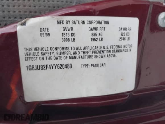 2000 Saturn LW с VIN 1G8JU82F4YY620480, выставлен на аукционе IAAI как лот 41776284 с пробегом 242 024 миль миль и . История ставок и продаж доступна на DreamBid. Изображение 9.