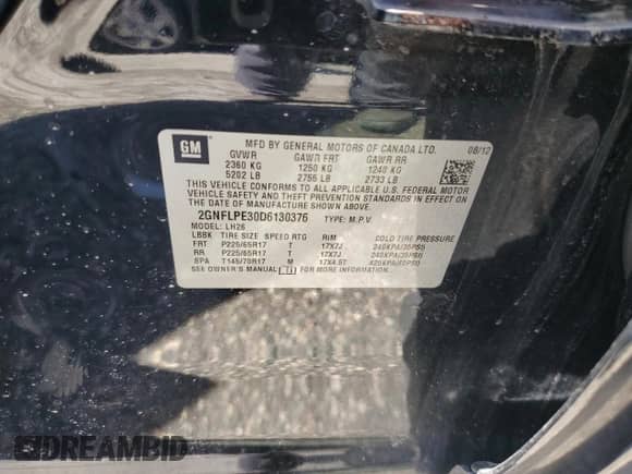 2013 Chevrolet Equinox LT with VIN 2GNFLPE30D6130376, listed as a Copart auction lot 66140495 with 112,700 mi miles and Salvage title. Bid and sale history available at DreamBid. Image 13.