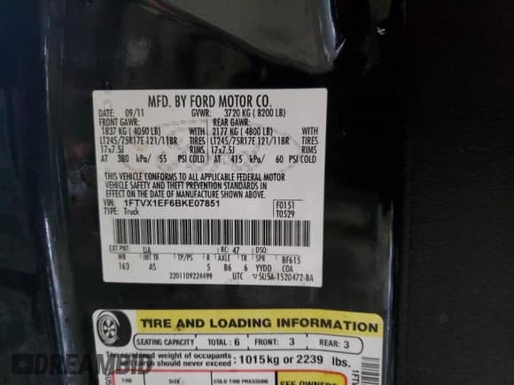 2011 Ford F-150 XL with VIN 1FTVX1EF6BKE07851, listed as a Copart auction lot 41091604 with 158,042 mi miles and Salvage title. Bid and sale history available at DreamBid. Image 12.