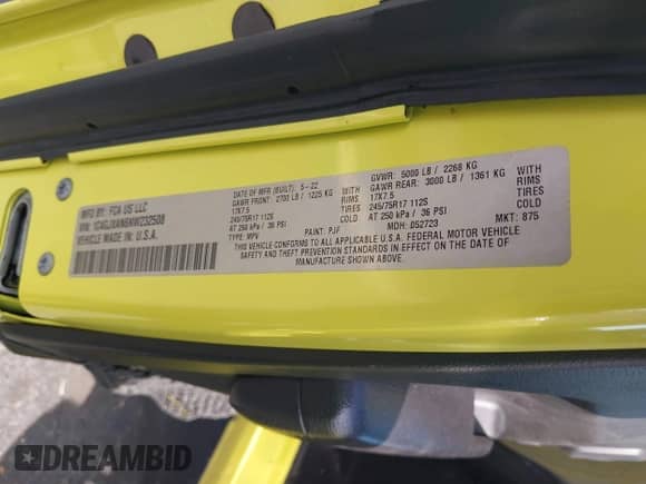 2022 Jeep Wrangler Willys with VIN 1C4GJXAN6NW232508, listed as a IAAI auction lot 42904269 with 46,616 mi miles and . Bid and sale history available at DreamBid. Image 9.