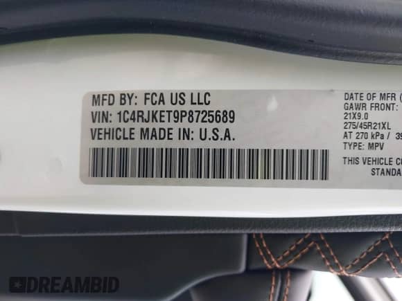 2023 Jeep Grand Cherokee Summit Reserve with VIN 1C4RJKET9P8725689, listed as a IAAI auction lot 42120583 with 15,108 mi miles and . Bid and sale history available at DreamBid. Image 9.