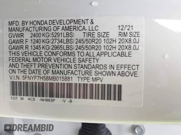 2021 Honda Passport EX-L с VIN 5FNYF7H58MB015881, выставлен на аукционе IAAI как лот 42364192 с пробегом 32 200 миль миль и . История ставок и продаж доступна на DreamBid. Изображение 9.