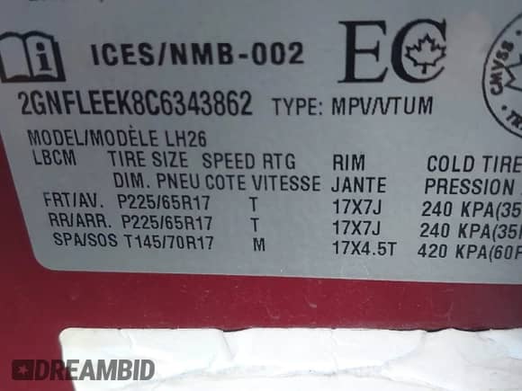 2012 Chevrolet Equinox 1LT z VIN 2GNFLEEK8C6343862, wystawiony jako IAAI lot #43512096 z przebiegiem 103 363 mil mil oraz . Historia ofert i sprzedaży dostępna na DreamBid. Obrazek 9.