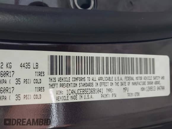 2014 Jeep Compass Latitude with VIN 1C4NJCEB5ED691041, listed as a IAAI auction lot 43112471 with 117,596 mi miles and . Bid and sale history available at DreamBid. Image 9.