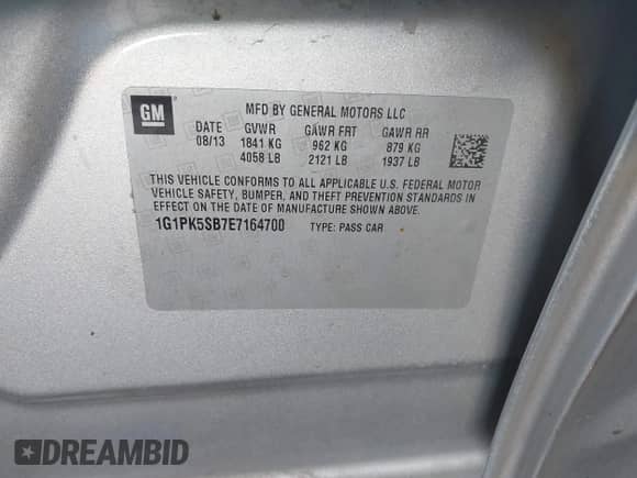 2014 Chevrolet Cruze LT с VIN 1G1PK5SB7E7164700, выставлен на аукционе IAAI как лот 42905152 с пробегом 104 814 миль миль и . История ставок и продаж доступна на DreamBid. Изображение 9.