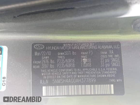 2010 Hyundai Santa Fe SE с VIN 5NMSH4AG0AH377899, выставлен на аукционе IAAI как лот 43005838 с пробегом 187 867 миль миль и . История ставок и продаж доступна на DreamBid. Изображение 9.