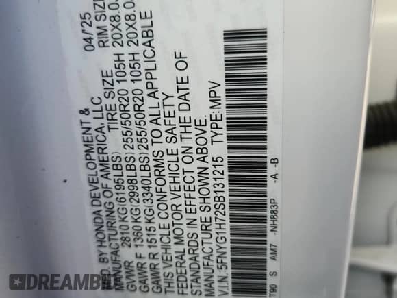 2025 Honda Pilot Touring z VIN 5FNYG1H72SB131215, wystawiony jako Copart lot #91088055 z przebiegiem 2 925 mil mil oraz Szkoda całkowita • Salvage title. Historia ofert i sprzedaży dostępna na DreamBid. Obrazek 13.